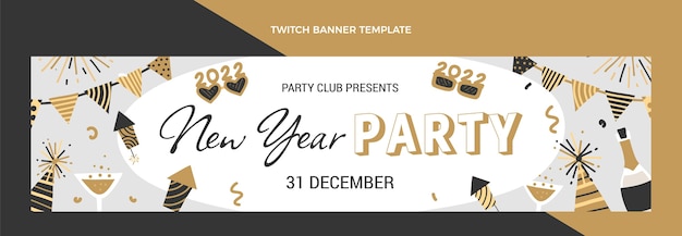 Hand drawn flat new year twitch cover template