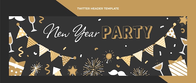 Hand drawn flat new year twitter cover template