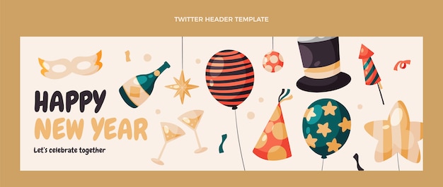 Free vector hand drawn flat new year twitter header