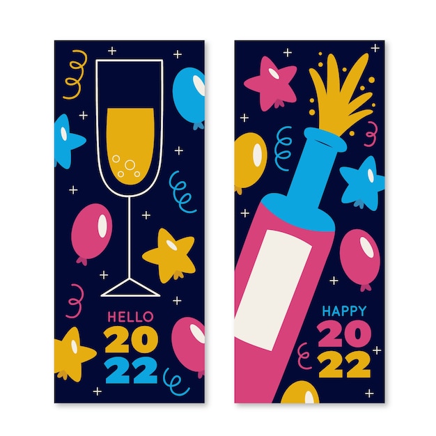 Hand drawn flat new year vertical banners set