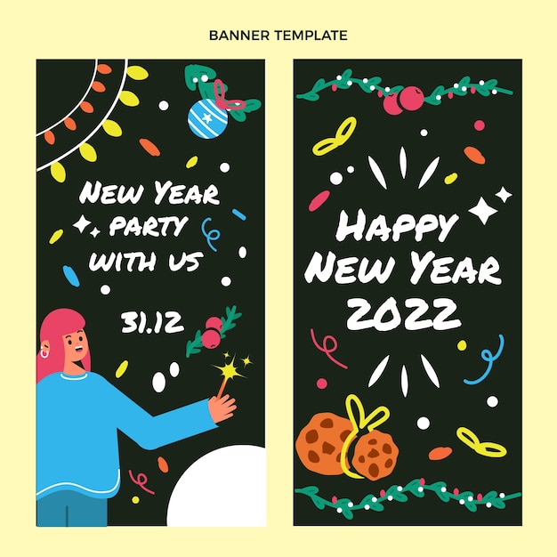 Hand drawn flat new year vertical banners set