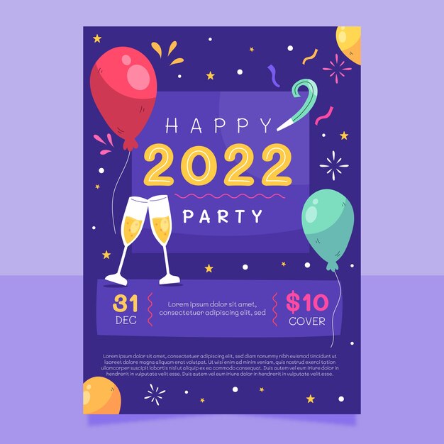 Hand drawn flat new year vertical party flyer template