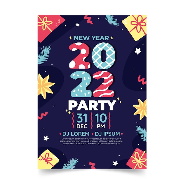 Hand drawn flat new year vertical party flyer template