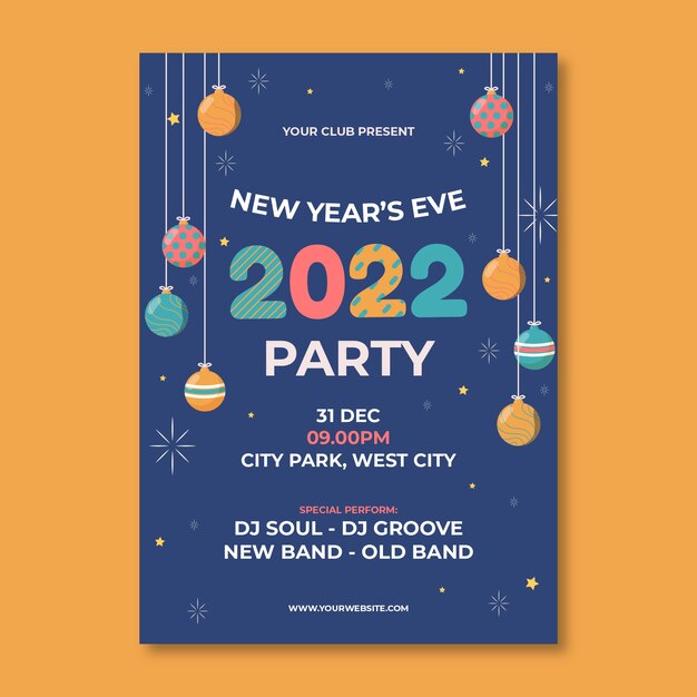 Hand drawn flat new year vertical party flyer template