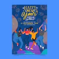 Free vector hand drawn flat new year vertical poster template with people dancing
