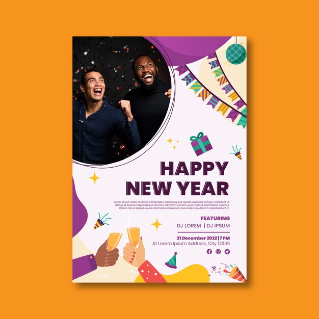 hand drawn flat new year vertical poster template
