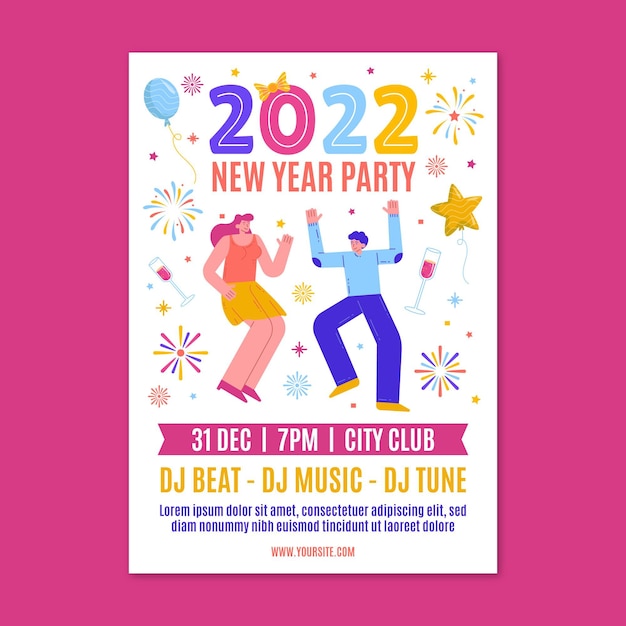 Hand drawn flat new year vertical poster template