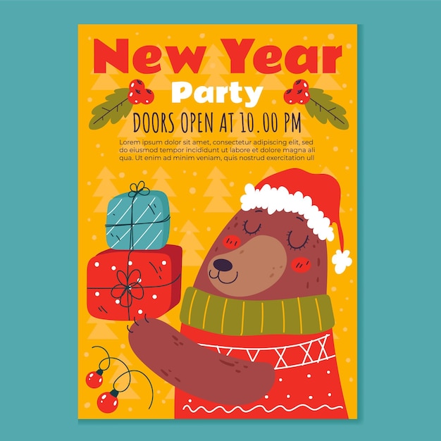 Hand drawn flat new year vertical poster template