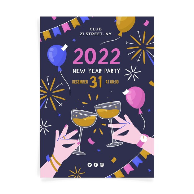 hand drawn flat new year vertical poster template