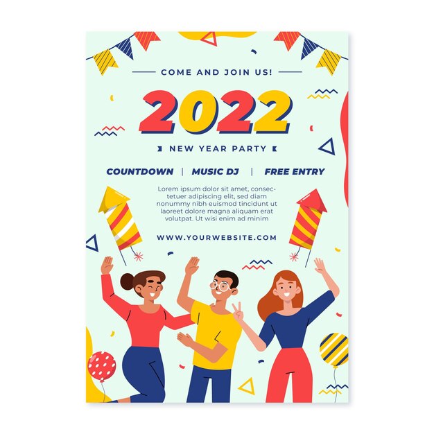 Hand drawn flat new year vertical poster template