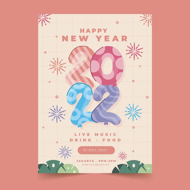 Hand drawn flat new year vertical poster template