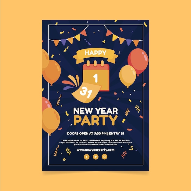 Free vector hand drawn flat new year vertical poster template