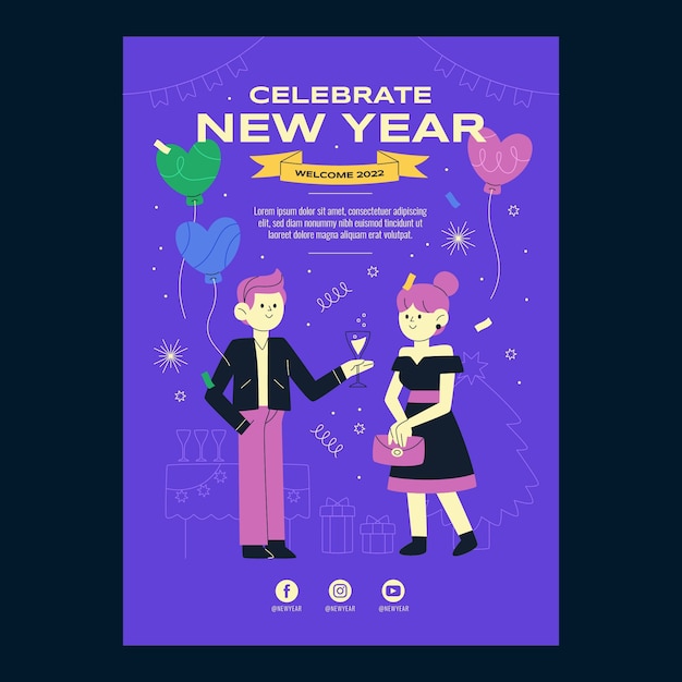 Vettore gratuito modello di poster verticale piatto capodanno disegnato a mano