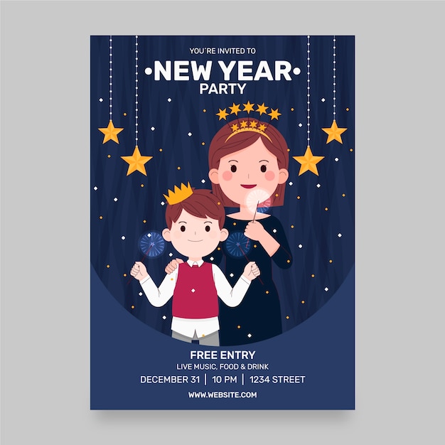 Free vector hand drawn flat new year vertical poster template