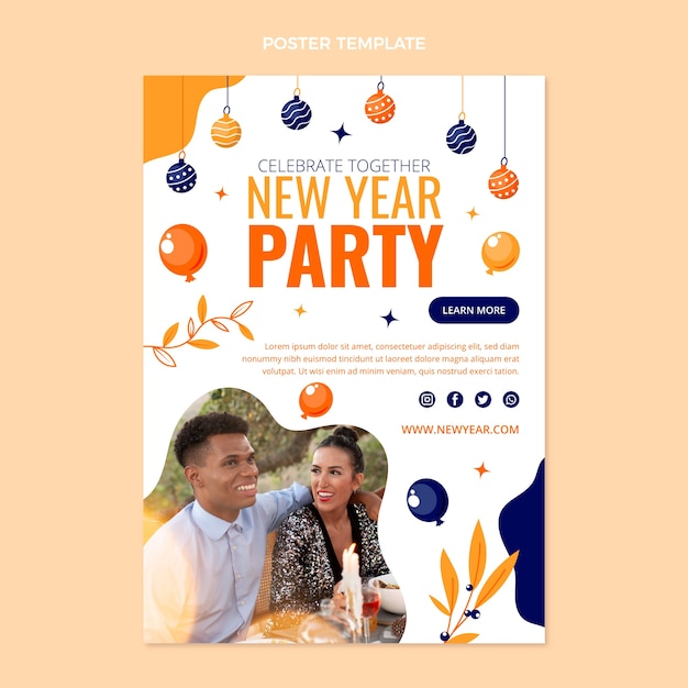 Hand drawn flat new year vertical poster template