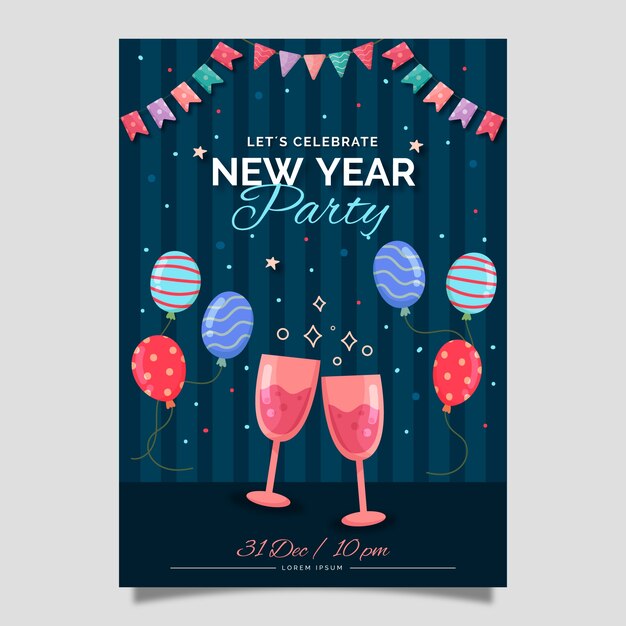 Hand drawn flat new year vertical poster template