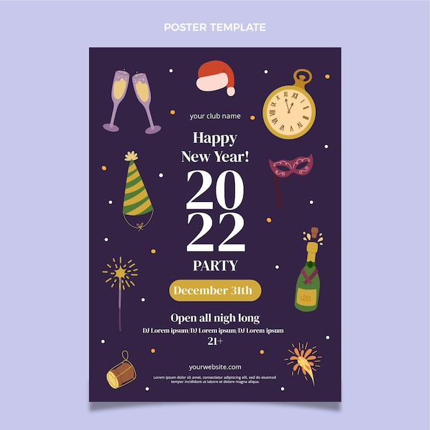 Hand drawn flat new year vertical poster template