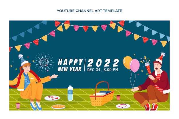 Free vector hand drawn flat new year youtube channel art