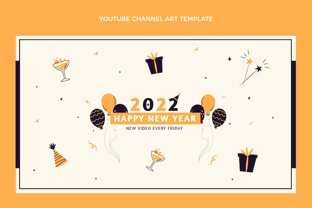 Hand drawn flat new year youtube channel art