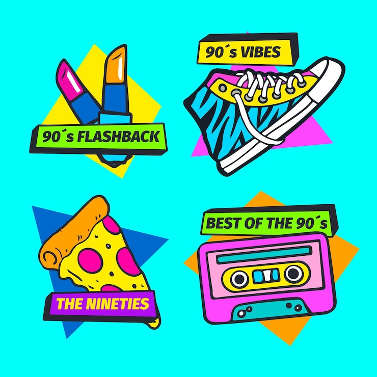 Free Vector hand drawn flat nostalgic 90's badge set