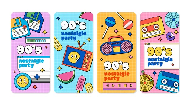 Hand drawn flat nostalgic 90's instagram stories