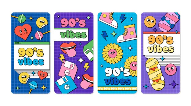 Hand drawn flat nostalgic 90's instagram stories