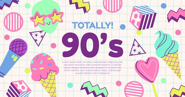 Hand drawn flat nostalgic 90's social media post template