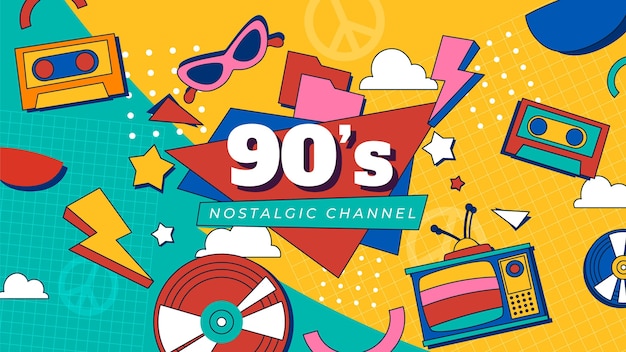 Modello di anteprima di youtube piatto nostalgico degli anni '90 disegnato a mano