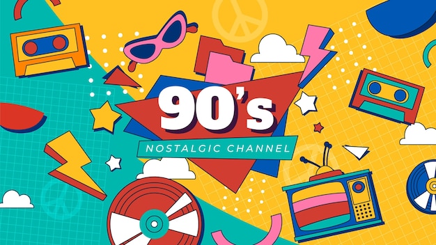 Hand drawn flat nostalgic 90's youtube thumbnail template