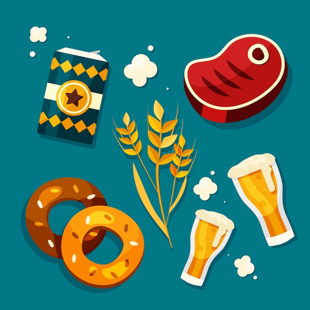 Free vector hand drawn flat oktoberfest element collection