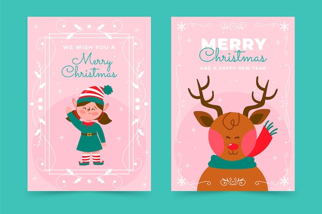 Free vector hand drawn flat ornamental christmas cards collection