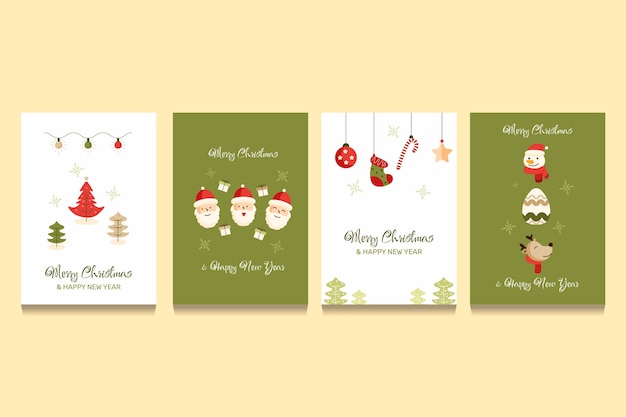 Коллекция рисованной плоских декоративных рождественских открыток