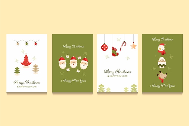 Hand drawn flat ornamental christmas cards collection