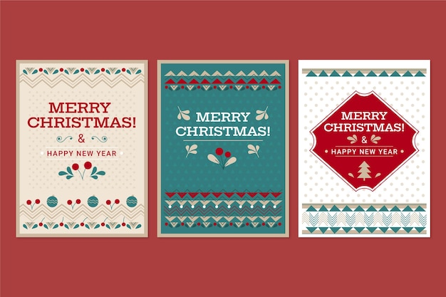 Free vector hand drawn flat ornamental christmas cards collection