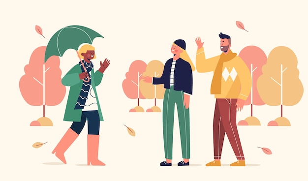 Free vector hand drawn flat people in autumn