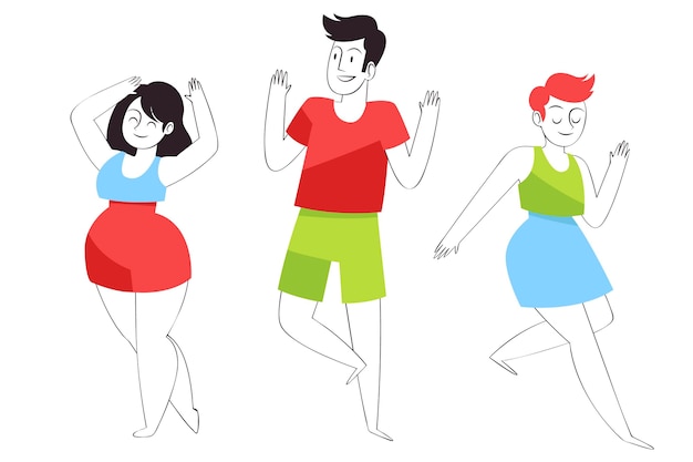 Hand drawn flat people dancing