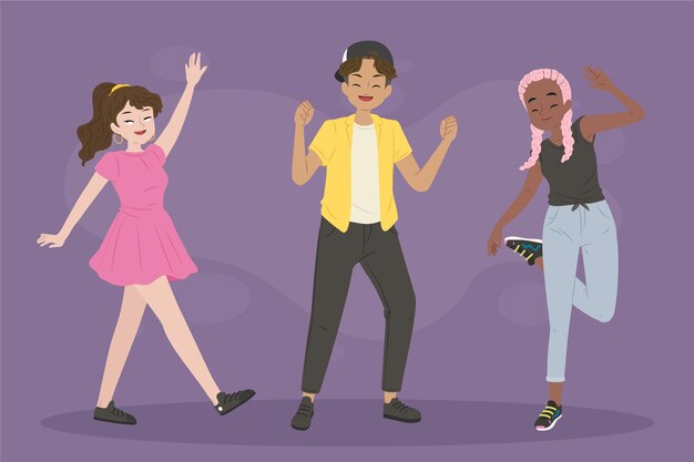 Hand drawn flat people dancing