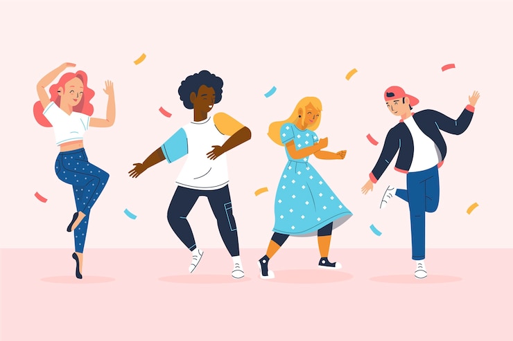 無料Vector 手描きの平らな人々が踊る
