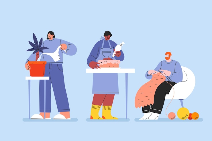 Free Vector hand drawn flat people hobbies set