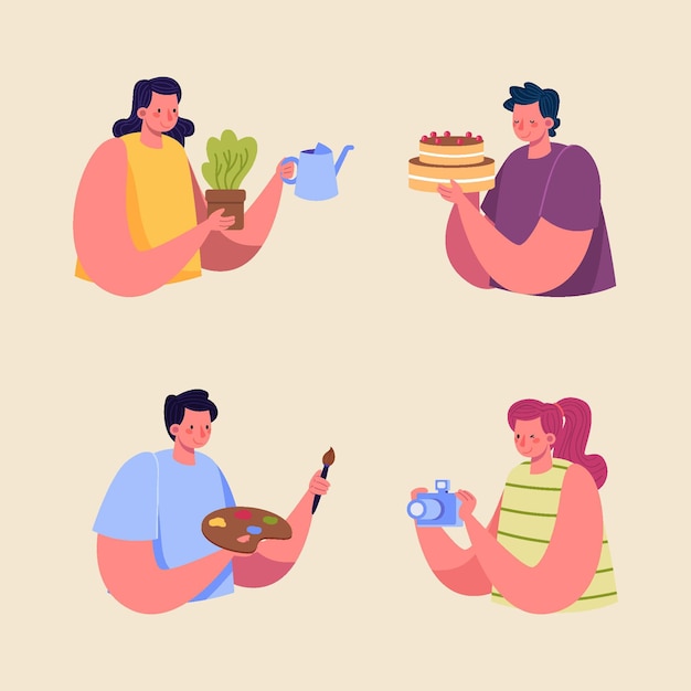 Hand drawn flat people hobbies