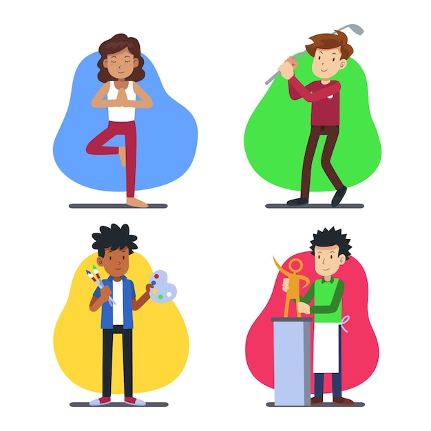 Free vector hand drawn flat people hobbies