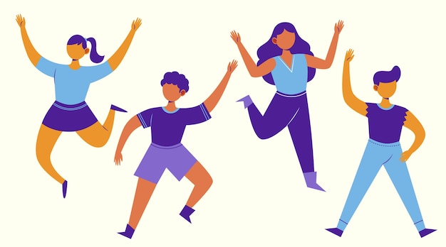 Hand drawn flat people jumping group