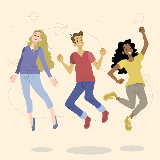 Free vector hand drawn flat people jumping