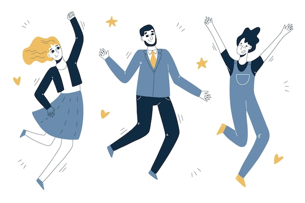 Hand drawn flat people jumping