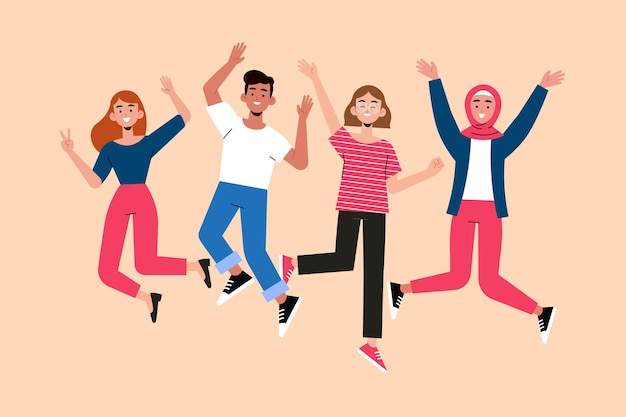 Free vector hand drawn flat people jumping