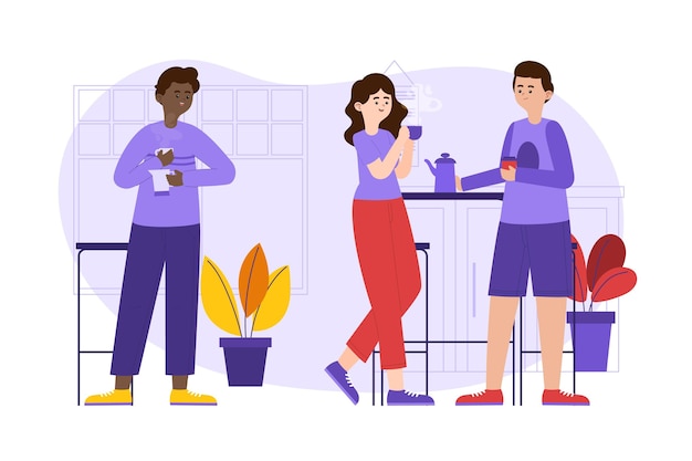 Free vector hand drawn flat people with hot drinks