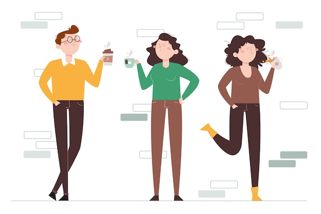 hand drawn flat people with hot drinks