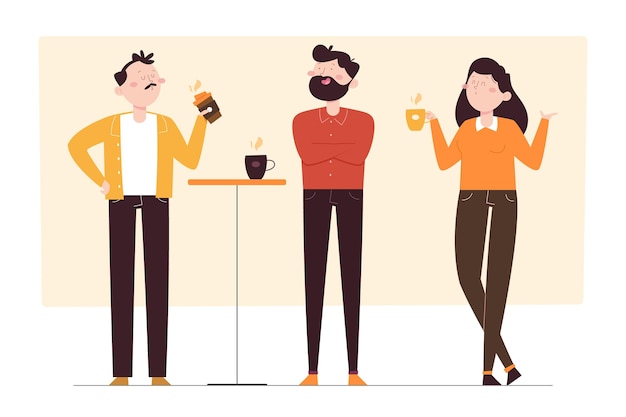 Hand drawn flat people with hot drinks