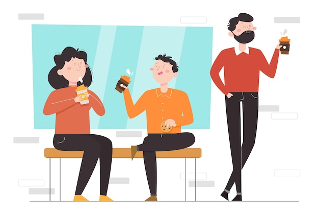 Free vector hand drawn flat people with hot drinks