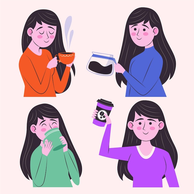 Free vector hand drawn flat people with hot drinks